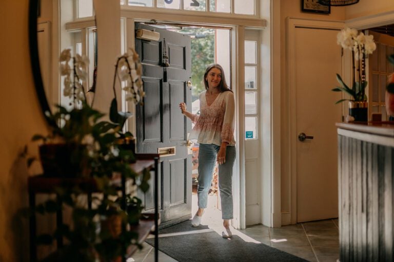 Female patient walks into Centered: Richmond Acupunture.